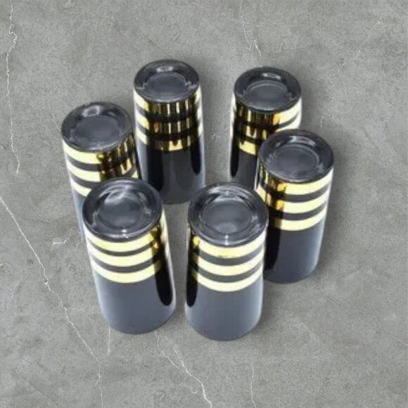 MCM Black with Gold Trim Hi-Ball Bar Drinking Glasses Set of 6 Tom Collins - Picture 3 of 9